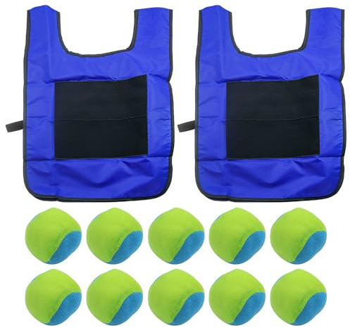 Hsthe Sea Ensemble de Jeu de Dodgeball 12 pièces – Gilet d'étiquette de Ballon Chasseur 2 pièces avec 10 balles pour Jeux d'intérieur et d'extérieur – Bleu