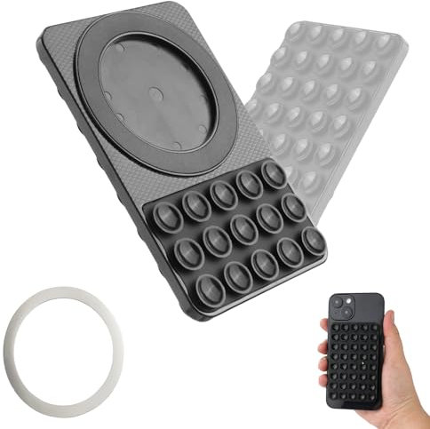 PEUTIER Magnetic Suction Cup Phone Mount, Double-Sided Silicone Suction Cup Phone Holder with Iron Ring Patch for iPhone 15/14/13 Pro Max