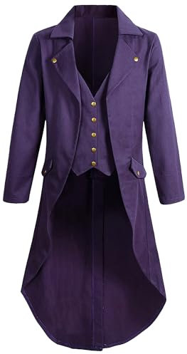 Maeau - Cappotto da uomo vintage medievale smoking rinascimentale cappotto steampunk gotico giacca retrò vittoriano giacca punk cappotto morbido traspirante pirata party abiti, Viola, M