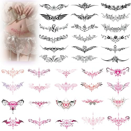 38 Feuilles Ventre Tatouages Temporaires, Sexy Imperméables Tatouage Taille, Tatouages Temporaires pour Femmes,Faux Autocollants Tatouage pour Femmes et aux Filles Césarienne Cicatrice Taille Poitrine