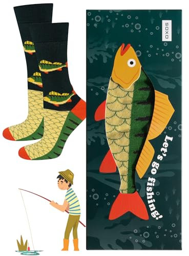 soxo Angler Geschenke Für Frauen Damen Socken Herren Lustige Geschenk Für Männer 40-45 Barsch
