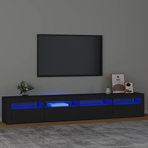 IKAYAA Mueble TV 240 cm Con Iluminación LED, Armario Bajo, Mueble Salón, Aparador TV, Diseño Moderno, Elegante, Negro, 240 x 35 x 40 cm