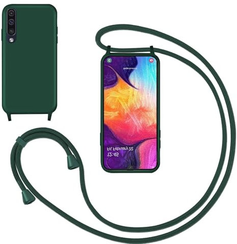 GoodcAcy Silikon Handykette Handyhülle für Samsung Galaxy A50,Smartphone Necklace Hülle mit Band Schutzhülle mit Kette zum umhängen Halskette Flüssig Silikon Case für Samsung Galaxy A50,Grün