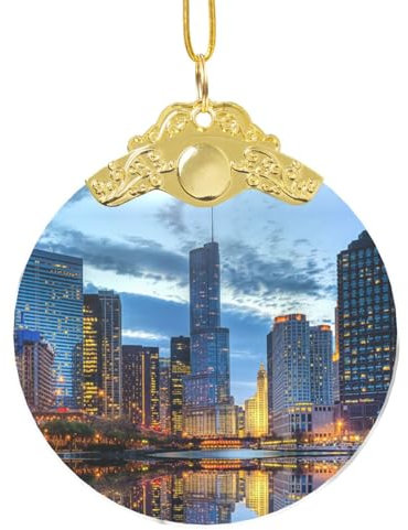 Glas Rund Chicago Illinois USA Anhänger Weihnachtsdeko Anhänger Weihnachtsbaum Anhänger Jubiläum Anhänger Innen Außen Bedruckter Anhänger