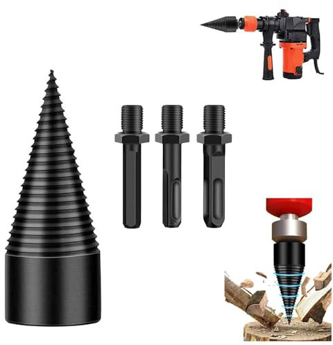 Fokroin 32mm Spaccalegna Manuale in Acciaio, con 3 Lmpugnature per Trapano(quadro/esagonale/tondo), Punta Conica Spaccalegna, Cono a Vite Spaccalegna, per Spaccare Legno e Abbattere Alberi