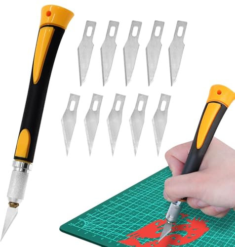 Bastelmesser Skalpell Set 11 Ersatzklingen mit einem Rostschutz-Ölfilm Beschichtet, Skalpel Schnitzmesser mit Softgriff Inklusive, Cuttermesser zum Schneiden von Leder und Papier