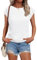 AirMood Womens Cap Sleeve Crewneck Tshirt Tops Summer Casual Plain Tee Shirt (White,L)