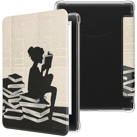 kwmobile E-Reader Schutzhülle kompatibel mit Amazon Kindle Paperwhite (2024)/Colorsoft Hülle - Kunstleder Case mit Auto Sleep/Wake Funktion für e-Reader - Lesende Frau
