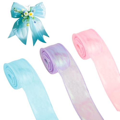 3 Rouleaux de Ruban Transparent Scintillant - Ruban Organza Élégant - 45mm x 9m Organza Cadeau pour Emballage, Mariage, Décoration de Bouquet, Loisirs Créatifs