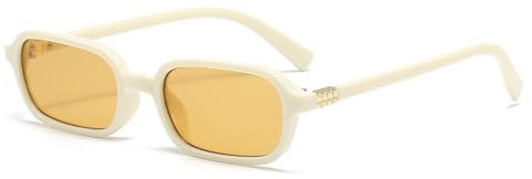 LJCZKA Vintage Rechteckige Sonnenbrille Für Damen Herren 90s Kleine Quadratischer Sonnenbrille Retro Eckig Rahmen Mode Brille mit UV400 Schutz (Beige Orange)