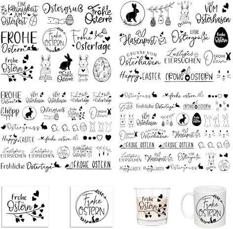 FloraVigo Kein Schneiden erforderlich Rub On Sticker ca.A5 19x14cm-Spruch Deko zum Geburtstag, Keraflott, Hochzeit, Zuhause, Wischfolie für Möbel, Glas, Holz, Fotoalbum, DIY Deko(4PCS) (Ostern 2)