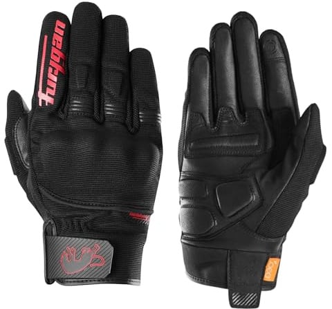 Furygan Jet D3O EVO - Guantes de Moto para Hombre - Palma 100% Cuero - Confort - Guantes de Verano - Transpirable y Ligero - Compatible con Pantallas - Pantalla táctil