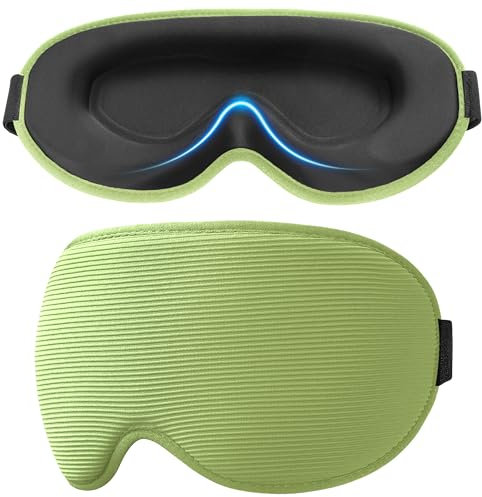 Gritin Schlafmaske für Seitenschläfer, Upgrade 3D Augenhöhlen Schlafbrille mit Verstellbarem Gummiband, Lichtblockierend & Atmungsaktiv, Augenmaske für Männer & Frauen -Lichtgrün