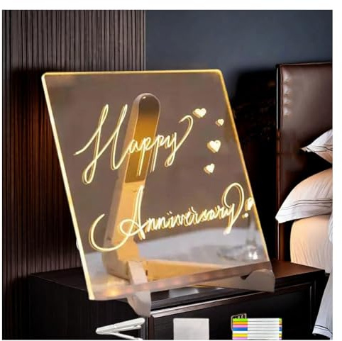 Hazomeu Tablette LED Acrylique avec Support Réglable et Stylo 7 Couleurs Tablette Dessin Lumineuse Essuyable Tableau Lumineux Enfant,15x15cm