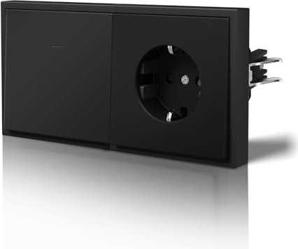 BSEED Lichtschalter mit Steckdose Matt, Wechselschalter Steckdosen, Nur Horizontale Montage, C-Serie,1 Fach 1 Weg,150mm Schwarz