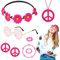 7 Pcs Hippie Costume Accessories Set for Women, 60s 70s Dressing Accessory with Peace Sign Necklace Earring Flower Crown Headband Bracelet Ring Sunglasses Retro Deco for Dress Up