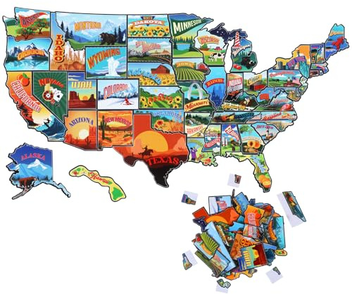 Xuhal Kühlschrankmagnete mit US-Karte, Souvenirs, individueller Staat und Provinz, Set für Reisen, Geschenk, besuchte Staaten (elegant, wird eine Karte) 50 Stück