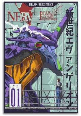 ZHAOART Anime-Poster, Neon-Genesis-Evangelion-Poster für Zimmer, ästhetisch, dekoratives Gemälde, Leinwand, Wandkunst, Wohnheim, Bürodekoration, Geschenk, 30 x 45 cm, ungerahmter Stil