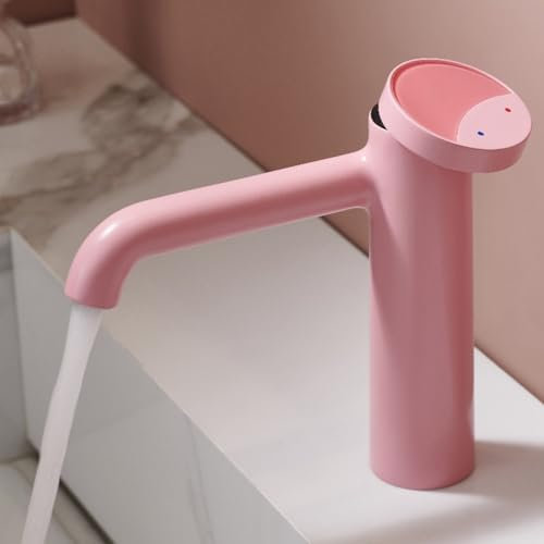BiaoTeng Brass Mixer Taps for Bathroom Basin Single Hole Hot and Cold Bathroom Sink Tap Mixer Pink
