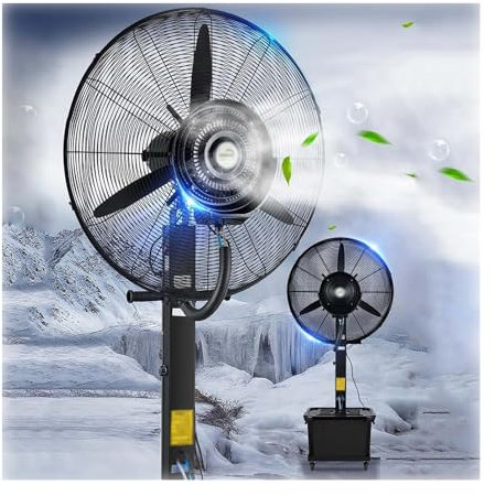 Ventilatore con nebulizzatore Nero Ventilatore industriale ventilatore da Esterno Lunga Distanza a 3 Velocità con Serbatoio e Ruote(80cm)