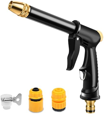 Alcachofa de jardín con 3 conexiones, manguera de jardín de alta presión, pistola, 4 patrones ajustables para lavar el coche, plantas, riego, mascotas, ducha