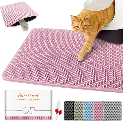 Blissstorm Katzenklo Matte 30X30cm,Doppelschicht EVA Katzenmatte, Rosa | Wasserundurchlässig - Geruchsneutral & Anti-Rutsch Katzenstreumatte , Einfache Reinigung katzenklomatte für Alle Katzen