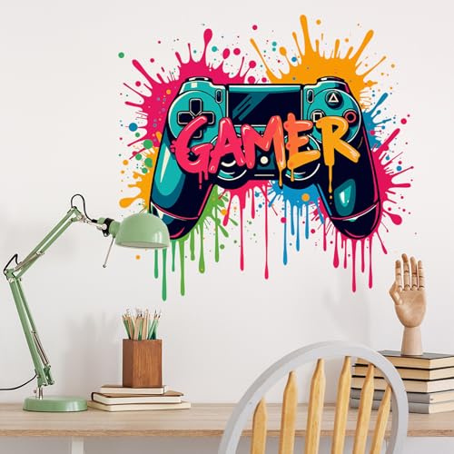 Cool Gaming Wall Stickers, Gamer Controller Wall Decals for Kids Teenagers Boys Bedroom Playroom, Gaming Room Accessories Art Wall Decoration, Peel and Stick Removable 3D Video Game Joystick Backdrop
