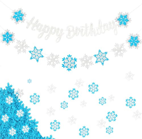 2 Pcs Schnee Girlande, Winter Wonderland Deko for Birthday Parties, Schneeflocken Girlande for Themed Events, Christmas Decorations, and Photo Backdrops