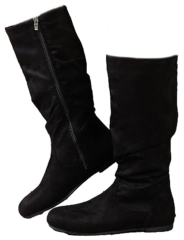 Bottes plates à talon bas pour femme - Antidérapantes - Confortables - En daim - Avec fermeture éclair latérale - Automne et hiver