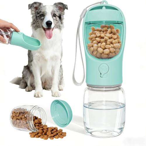 Dog Water Bottle Portable 3in1 Water Bottle with Food Container for Dogs | Leak-Proof Dog Drinking Bottles Water Dispenser for Dogs Cat Pet Walking Travel Camping Hiking, Puppy Essentials |350ml Green