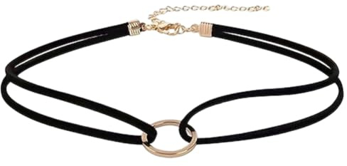 CALFOVERA Collier Ras du Cou Karma en Suédine Synthétique Noire Style Gothique avec Chaîne et Cordon Doré. Bijou Classique Ras du Cou avec Rallonge Idéal pour Une Déco Bohème Estivale.