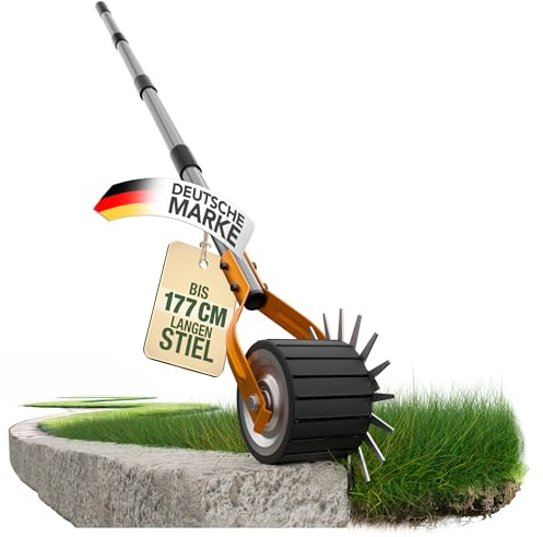 easimo | Rasenkantenschneider Manuell | Präziser Rasenkanten Schneider mit Stahlklinge & Gummirad | Verstellbarer Stiel bis 177 cm | Rasenkantenstecher für Garten