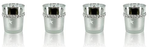 Decoline Teelicht-Halter 4 Stück aus Glas Silber mit Kristallen