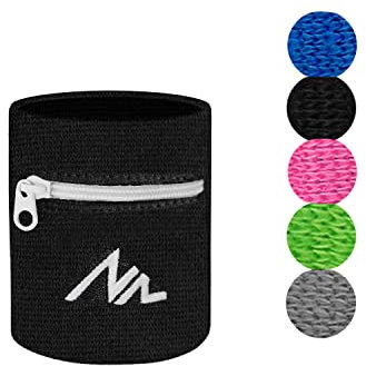 NEWZILL Handgelenk-Geldbörse (Handgelenkband) mit Reißverschluss – zum Laufen, Walken, Basketball, Tennis, Wandern, Cross-Fit und mehr (Schwarz/Weiß, Größe S)