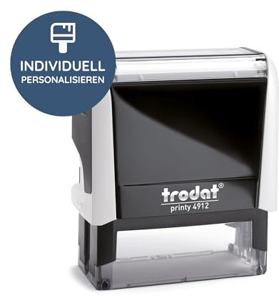 Trodat – Printy 4912 WEIß Custom Stempel mit Wunschtext personalisieren – selbstfärbender Stempel als Namensstempel, Adressstempel, Firmenstempel & Co zu verwenden (47 x 18 mm | 5 Zeilen | Weiß)