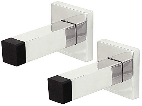 Nuk3y Modern Square Wall Door Stop or Coat Hook, 2 Pack (Polished Stainless Steel)