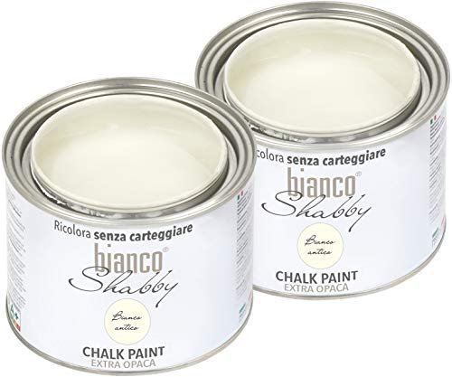 CHALK PAINT Bianco Antico Pittura Shabby Chic Vintage per Mobili e Pareti EXTRA OPACO (2 x 500 ml)