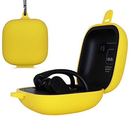 RLTech Case for Powerbeats Pro, Soft Silicone Full Protective with a Carabiner Earphone Case Cover for Beats Powerbeats Pro, Yellow