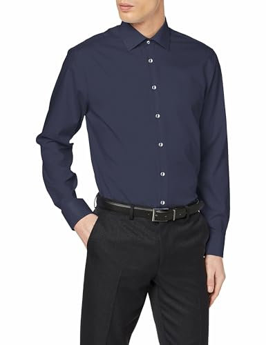 Seidensticker Herren Business Hemd - Shaped Fit - Bügelfrei - Kent-Kragen - Langarm - 100% Baumwolle, Blau (Dunkelblau 19), 41 EU