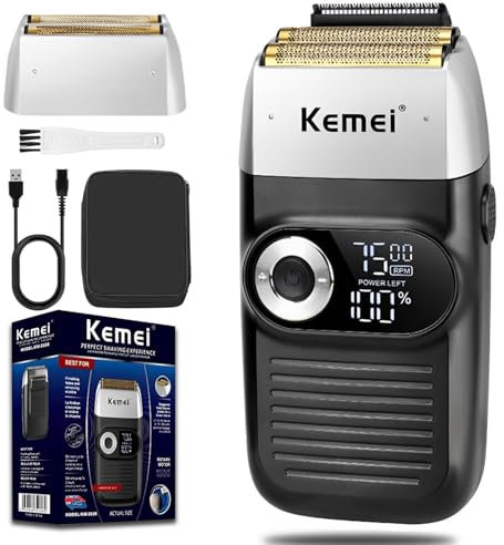 Máquina de afeitar kemei para hombres, máquina de afeitar eléctrica (con cortadora de afeitar), máquina de afeitar de litio - titanio sin cuerda y maleta, km2026