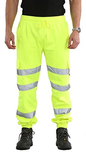 shelikes Mens Hi Vis Viz Two Tone JOGGING BOTTOMS Combat Trousers Workwear JOGGERS (MEDIUM, YELLOW)