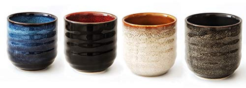 Lxuwbd Japanese Style Ceramic Tea Set, Tea Cup, Coffee Cup, Yerba Mate Set, Ceramic Mate Cup Set of 4 (4 colors)