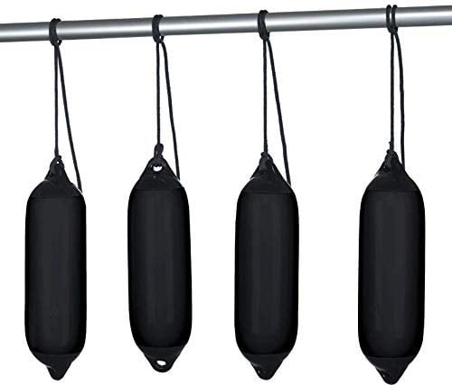 Seilflechter - Fenderset 120 x 450 mm, Schwarz, 4 Aufblasbaren Fendern, 4 Fenderleinen, für Boot & Yacht