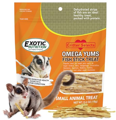 Exotic Nutrition Omega YUMS Fish Stick Treat for Sugar Gliders | All Natural Strips Made with Real Fish (0.6 oz)
