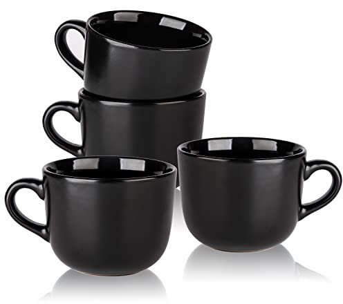 AmorArc 680 ml Suppentassen mit Griffen, Jumbo-Keramikschalen-Set mit Griffen für Kaffee, Müsli, Cappuccino, Snacks, mikrowellen- und spülmaschinenfest, Suppentassen für Mahlzeiten, Schwarz