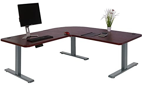 Mendler Eck-Schreibtisch HWC-D40, Computertisch elektrisch höhenverstellbar 178x178cm 84kg MVG - Kirsch-Dekor, anthrazit-grau