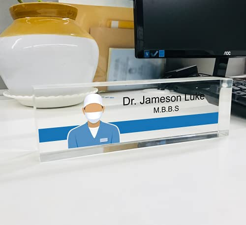OOCLAS Placa de nombre de escritorio para médico, placa de nombre personalizada para escritorio, placas de nombre de médico, placas de nombre personalizadas en tamaño 20,3 x 2,50 x 1,25 pulgadas