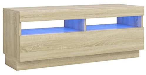 vidaXL TV Schrank mit LED-Leuchten Lowboard TV Möbel Tisch Board Sideboard Fernsehtisch Fernsehschrank HiFi-Schrank Sonoma-Eiche 100x35x40cm