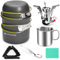 Odoland Camping Cookware Mess Kit, Camping Pot and Pan Set with Mini Backpacking Stove, Stainless Steel Cup, Spork and Tank Bracket, Cooking Gear for Outdoor, Hiking, Picnic, Campfire Green