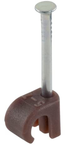 GTSE Round Brown Cable Clips, For Cables 5-7 mm, Box of 100, Skirting Wire Nail Clips, Cable Tacks for Ethernet, Electrical Cables, Walls